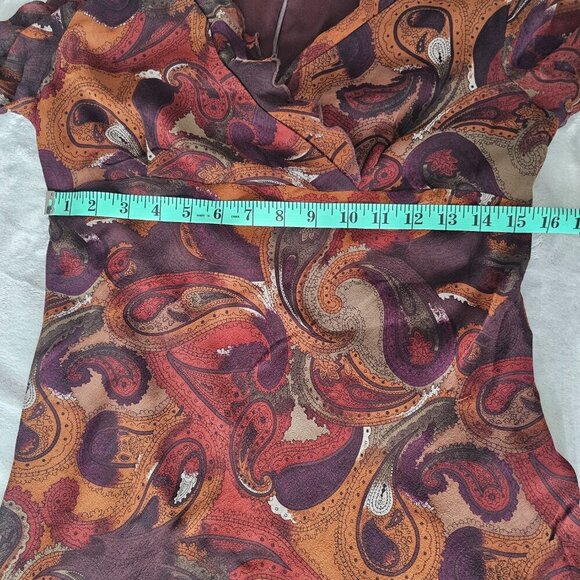 Women's Paisley Print Ruffled V-Neck Long Sleeve Below the knee Dress, Size M/L - Picture 10 of 13